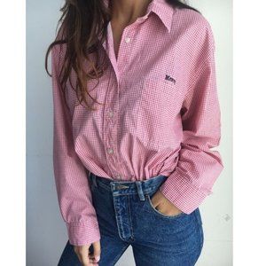 Vintage Gingham Plaid Button Up Short